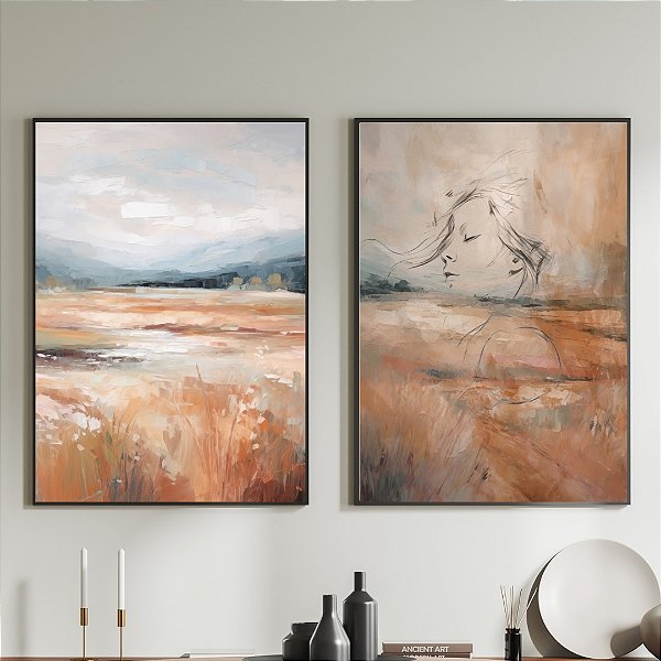 Conjunto de 2 Quadros Decorativos Abstrato terroso.