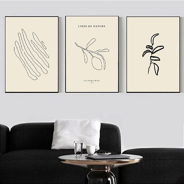 Conjunto com 3 quadros decorativos Natureza Abstratas.
