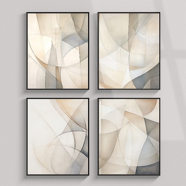 Conjunto de 4 quadros decorativos Abstratos Azul.