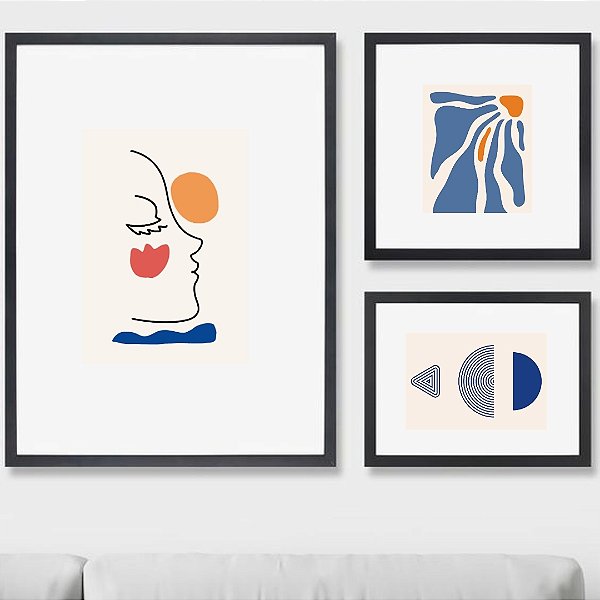 Composição com 3 quadros decorativos Sob o Sol.