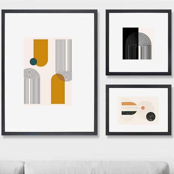 Composição com 3 quadros decorativos Mostarda.