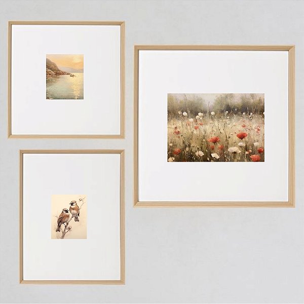 Composição com 3 quadros decorativos Vintage.