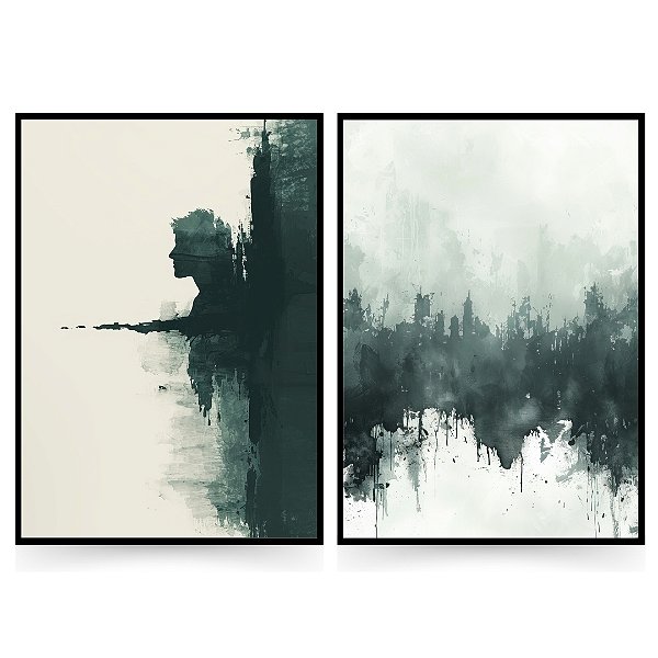 Conjunto de 2 Quadros Decorativos abstrato Verde Sublime.