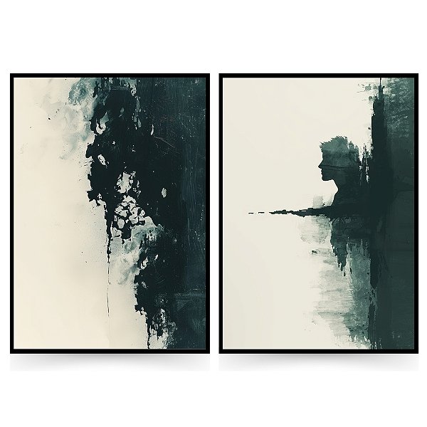 Conjunto de 2 Quadros Decorativos abstrato Verde Sublime.