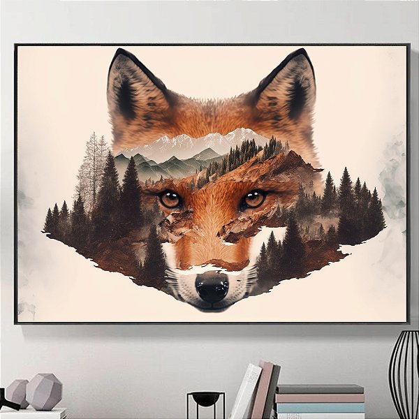 Quadro Decorativo Raposa e Natureza.