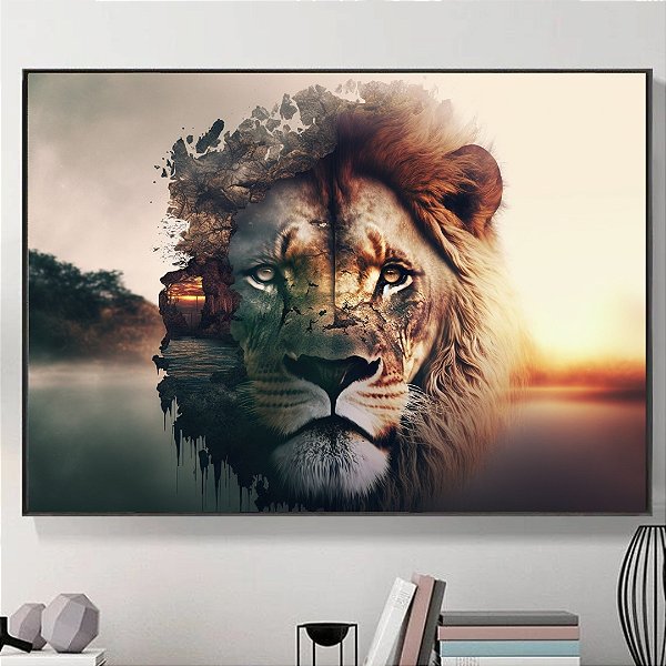 Quadro Decorativo Leão e Natureza.