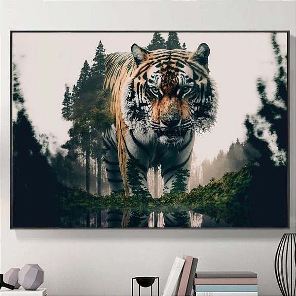 Quadro Decorativo Tigre e Natureza.