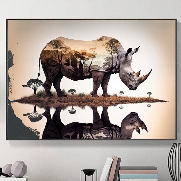 Quadro Decorativo Rinocerontes e Natureza.