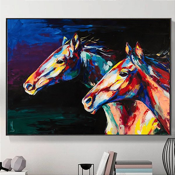 Quadro Decorativo Cavalos Coloridos.