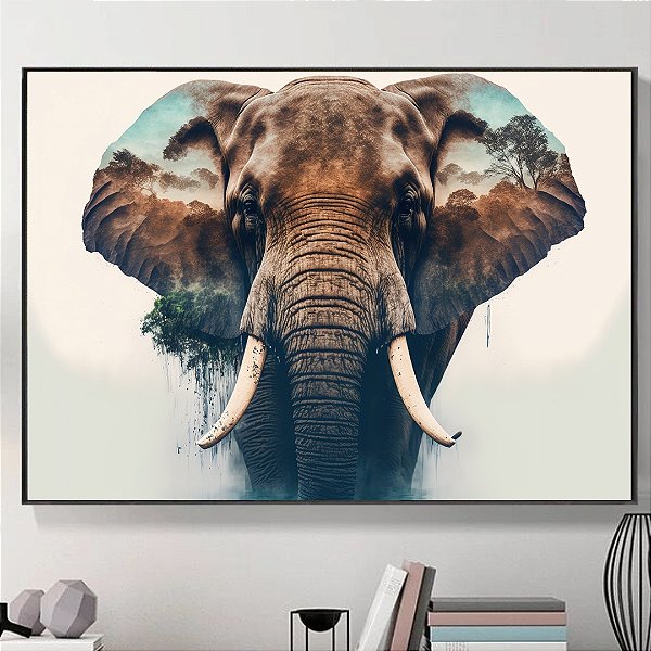 Quadro Decorativo Elefante e natureza.