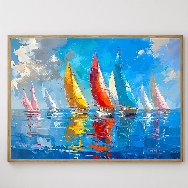 Quadro Decorativo Barcos coloridas mar.