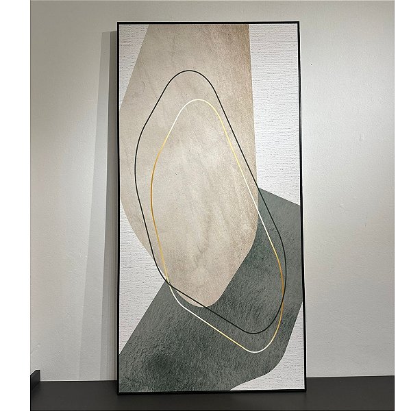 Quadro decorativo abstrato Orgânico . Medida 75x150 cm em Canvas com moldura filete preta.