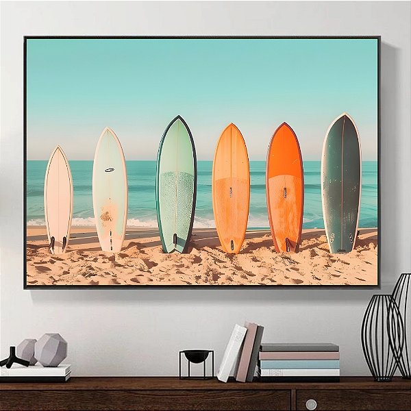 Quadro Decorativo Pranchas de surf e praia.