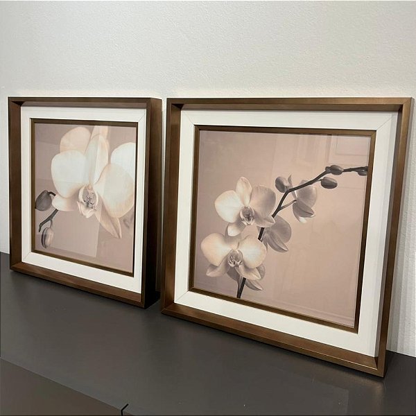 Conjunto de 2 quadros decorativos Orquídea. Medida 50x50cm cada com moldura tripla.