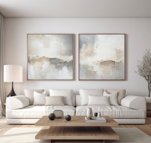 Conjunto com 2 quadros decorativos Abstratos Neutro.