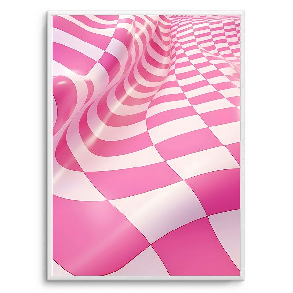 Quadro Decorativo Abstrato Xadrez Rosa.
