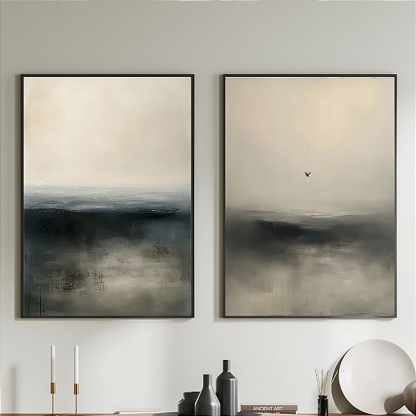 Conjunto de 2 Quadros Decorativos abstrato escuro.