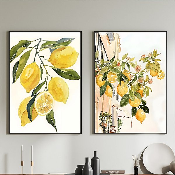 Conjunto de 2 Quadros Decorativos Árvore de laranja.