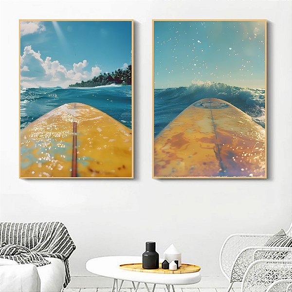 Conjunto de 2 Quadros Decorativos Prancha no mar.