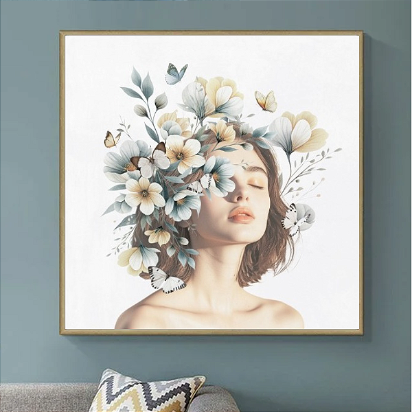 Quadro Decorativo Mulher floral delicada.
