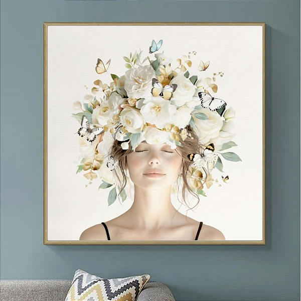 Quadro Decorativo Mulher floral delicada.