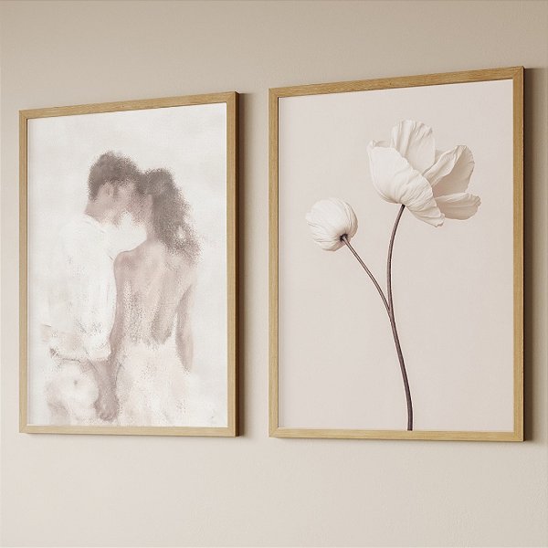 Conjunto de 2 Quadros Decorativos Romance delicado.