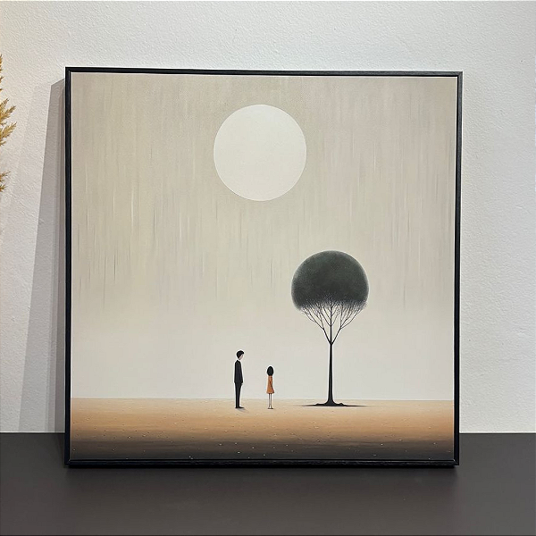 Quadro decorativo Menina e árvore - Medida 60x60 Canvas com moldura filete preta