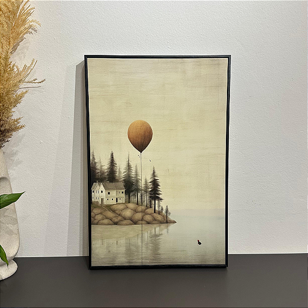 Quadro decorativo Paisagem e Balão. Medida 40x60cm tela em Canvas com moldura filete preta.
