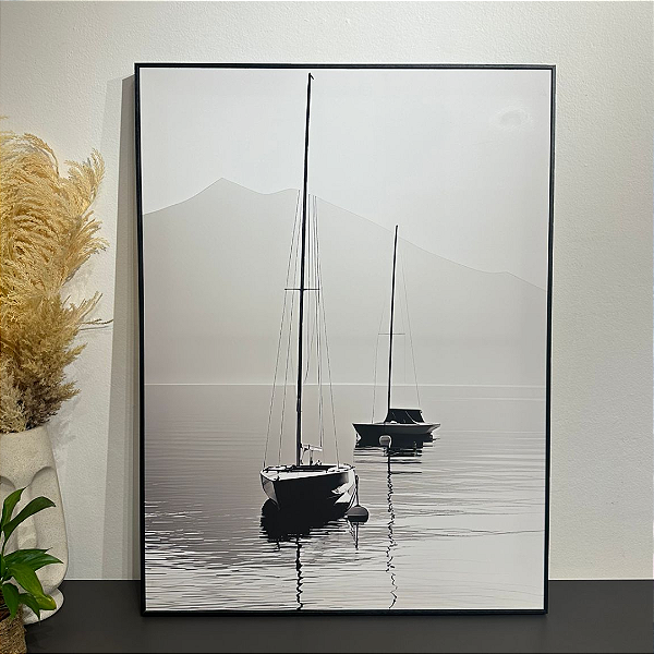Quadro decorativo Barco. Medida 1,00x0,75cm Impressão canvas fineart e moldura filete preta.