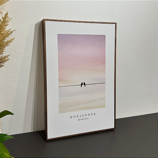 Quadro decorativo Pássaros paisagem. Medida 50x60cm - Canvas fineart com moldura filete cobre.