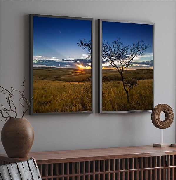 Minas Gerais - Conjunto de 2 Quadros Decorativos Paisagem natureza céu azul. Coleção Assinada: Giovanna Gogosz