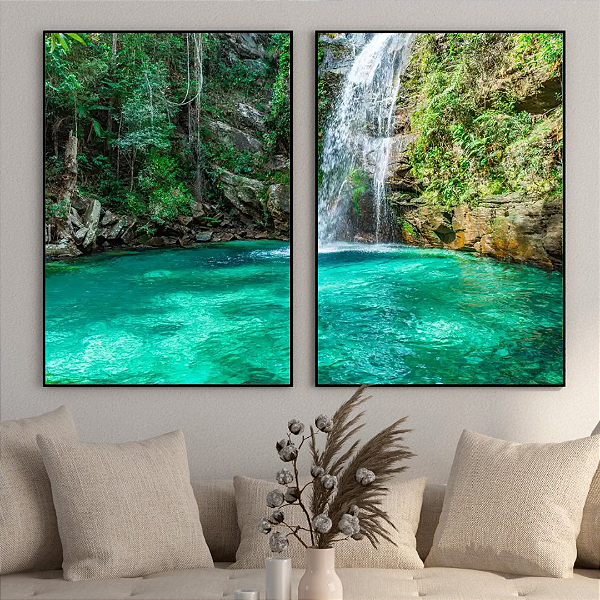 Chapada dos Veadeiros - Conjunto de 2 Quadros Decorativos Cachoira e natureza. ColeçãoAssinada: Giovanna Gogosz