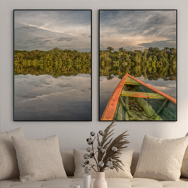 Amazônia - Conjunto de 2 Quadros Decorativos Barco Pescador. Coleção Assinada: Giovana Gogosz