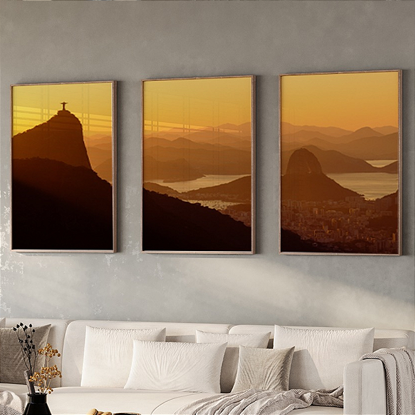 Rio de Janeiro - Conjunto de 3 Quadros Decorativo Paisagem Turística. Coleção: Giovanna Gogosz