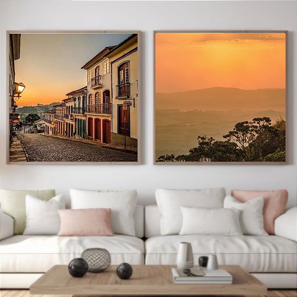 Minas Gerais - Conjunto 2 Quadros Decorativos Cidade Ensolarada. Coleção Assinada: Giovanna Gogosz
