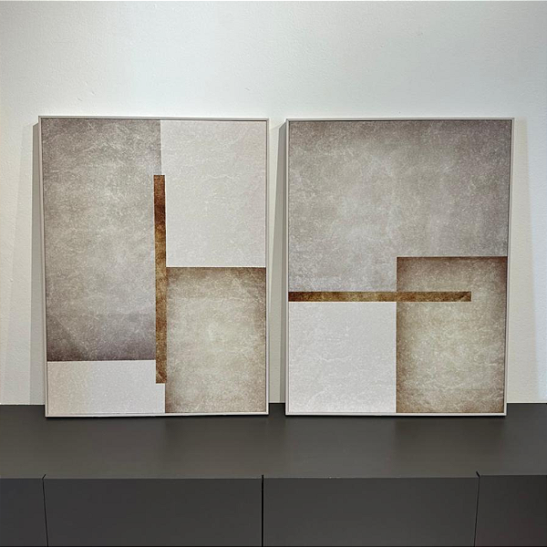 Conjunto com 2 quadros decorativos Abstrato Neutro . Medida 0,60x0,80cm cada Canvas com moldura filete nude.