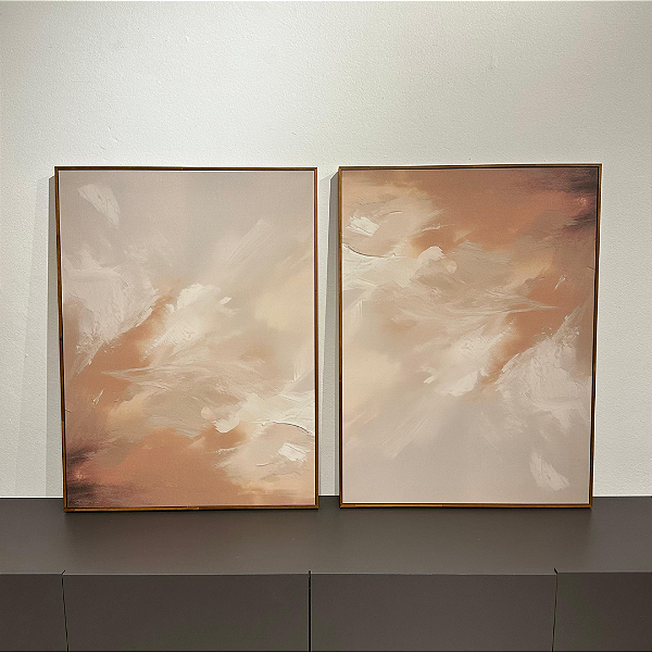 Conjunto com 2 quadros decorativos Abstrato Terroso. Medida 0,60x0,80cm cada Canvas com moldura filete freijó.