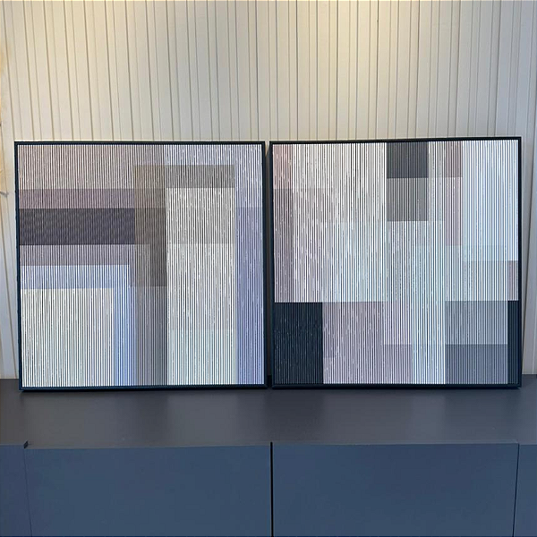 Conjunto com 2 quadros geometricos - medida 60x60cm cada. Impresso em Canvas com moldura filete preta.