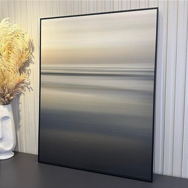 Quadro decorativo Abstrato Neutro. Medida 79x90cm Canvas com moldura filete preta.