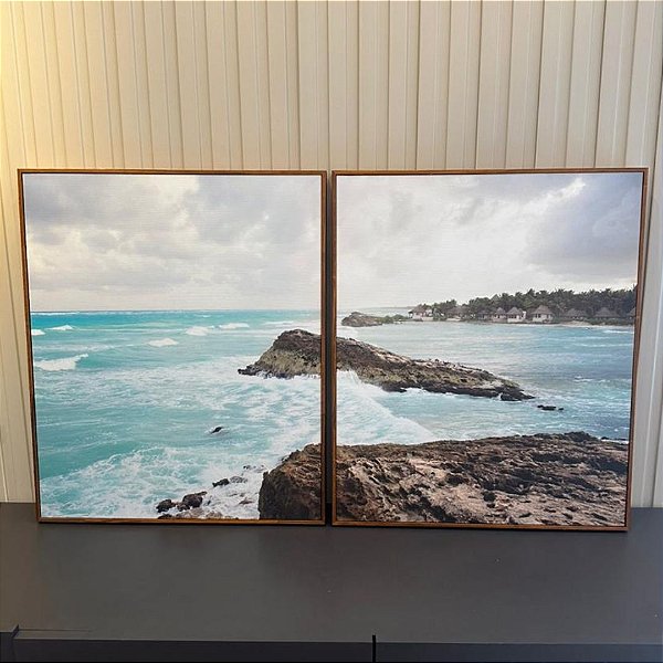 Conjunto com 2 quadros decorativos Paisagem. Medida 0,50x0,60cm cada Canvas com moldura filete freijó