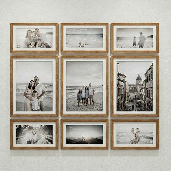 Conjunto com 9 quadros, impressão fotográfica, moldura e vidro, pronto para pendurar. Medidas 6 q.uadros de 45x30 e 3 quadros de 45x60.
