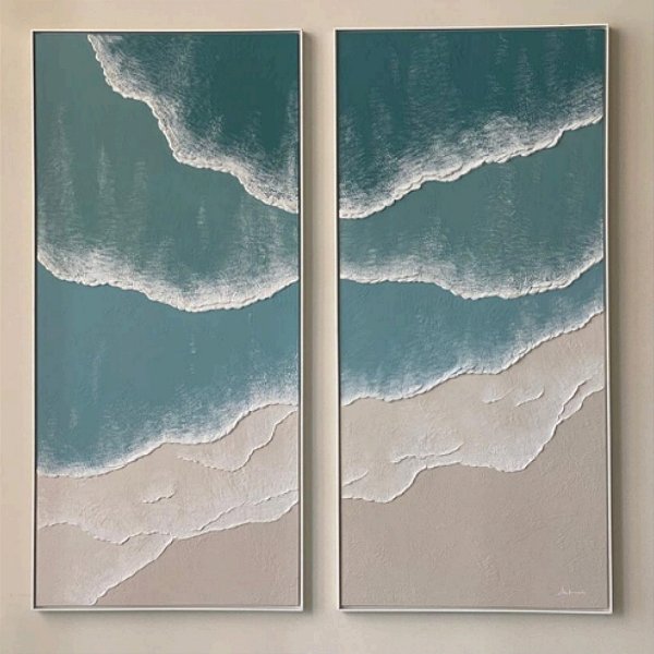 Obra de Arte com textura pintada a mão. Artista: Alessandra Bernardes. Dupla de 80x150cm cada, com moldura filete. R$ 5900,00 o par