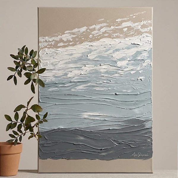 Obra de Arte com textura pintada a mão. Artista: Alessandra Bernardes. Medida 80x120, com moldura filete. R$ 2400,00