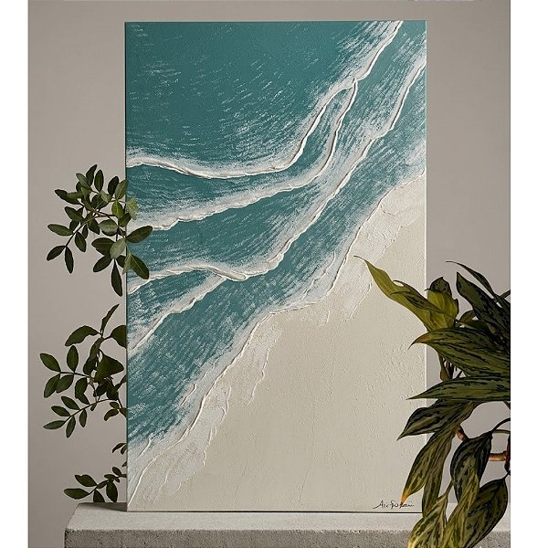 Obra de Arte com textura pintada a mão. Artista: Alessandra Bernardes. Medida 80x120, com moldura filete. R$ 2400,00