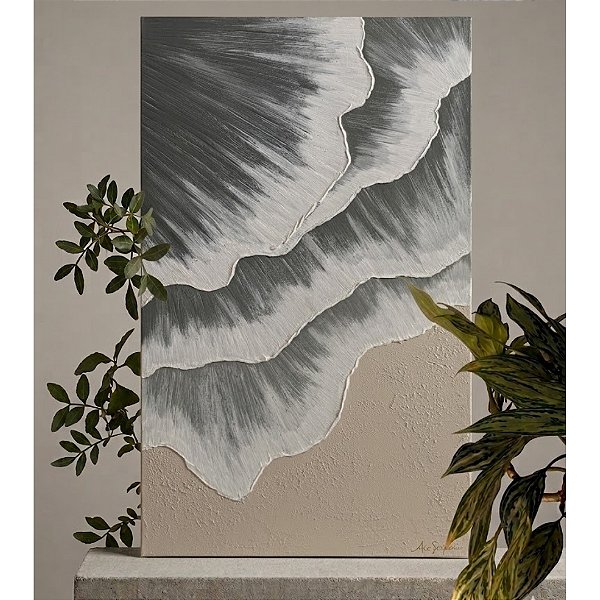 Obra de Arte com textura pintada a mão. Artista: Alessandra Bernardes. Medida 80x120, com moldura filete. R$ 2400,00