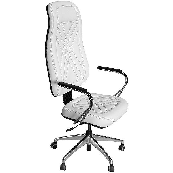 Cadeira Presidente Branca com Costura Preta para Escritório e Clínicas PP01-2-W - Pethiflex