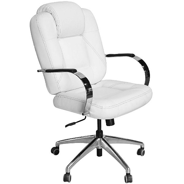 Cadeira Mônaco Luxo Giratória Branca com Costura Preta para Recepções e Clínicas - Pethiflex