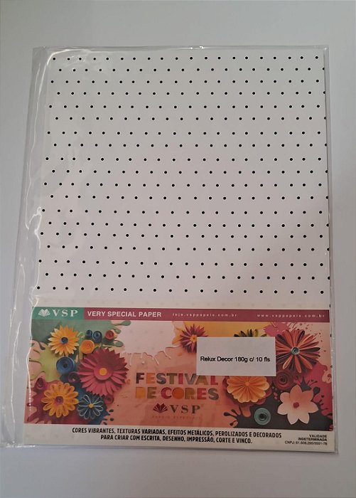 Papel A4 Relux Decor Perola Branca Bolinha Preta 180g c/ 10 fls