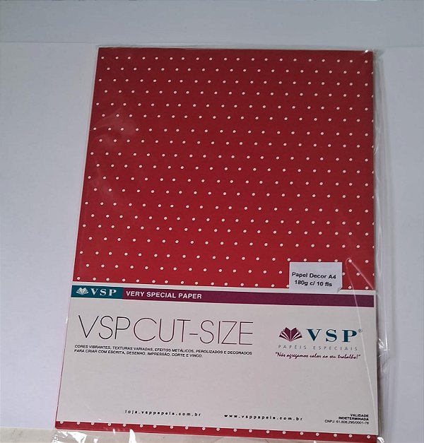 PAPEL A4 210X297 DECOR VERMELHO BOLINHA BRANCO 180G C/ 10 FLS