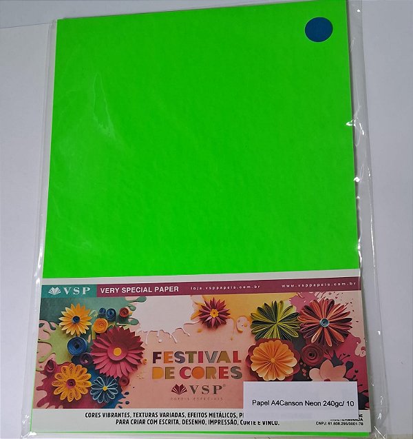 PAPEL A4 210X297 CANSON NEON VERDE 240G C/ 10 FLS